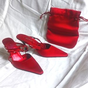 Deep red satin slides, 11M